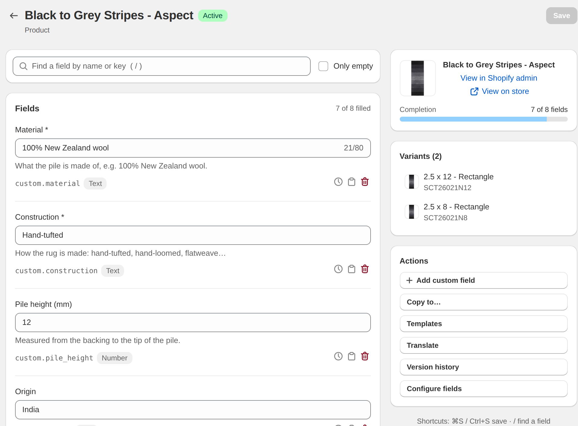 Fieldwise product editor with help text, required fields and completion meter